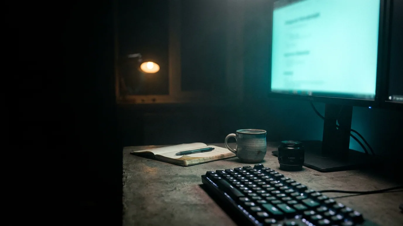 Hasib Islam's workspace at night